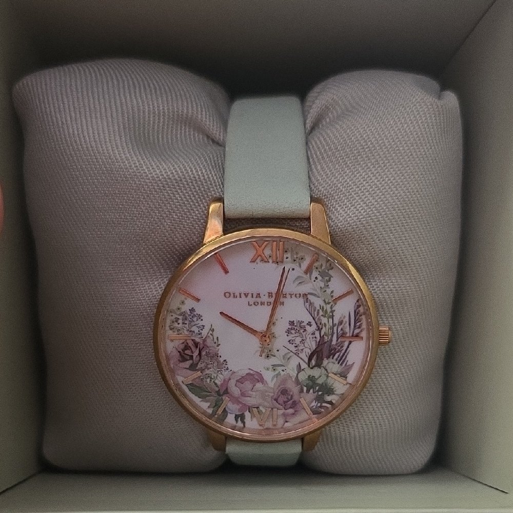 Olivia Burton Rose Gold Floral Watch with White Strap